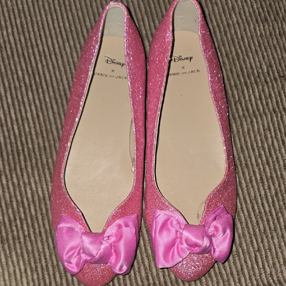 Janie and Jack Pink Dress Shoes Shiny Ballet Flats 12 Aurora Euc